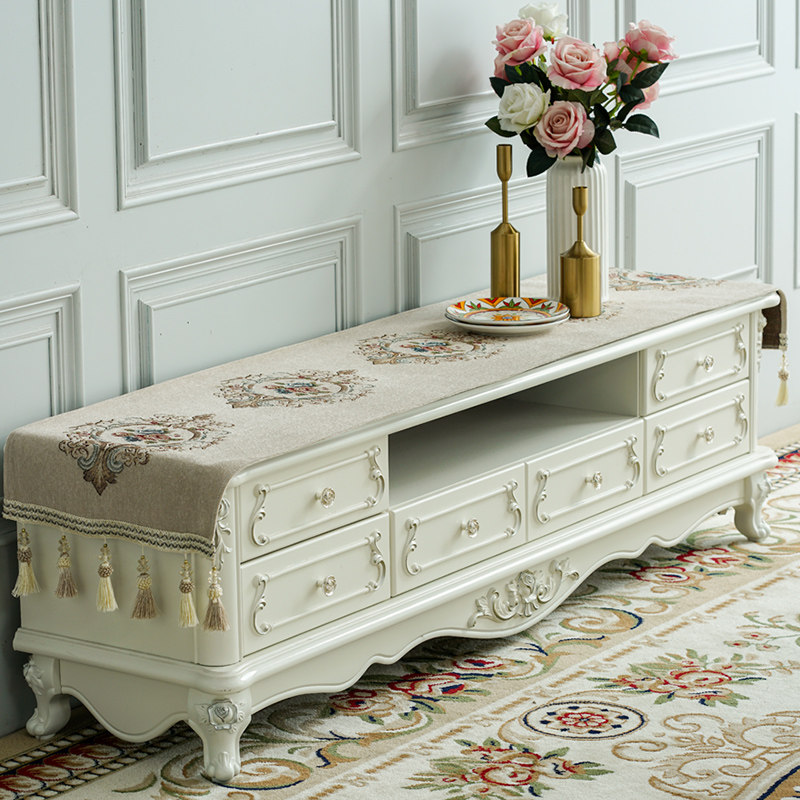 欧式电视柜桌布布艺五斗柜橱柜米色鞋柜垫子盖布盖巾防尘罩台布