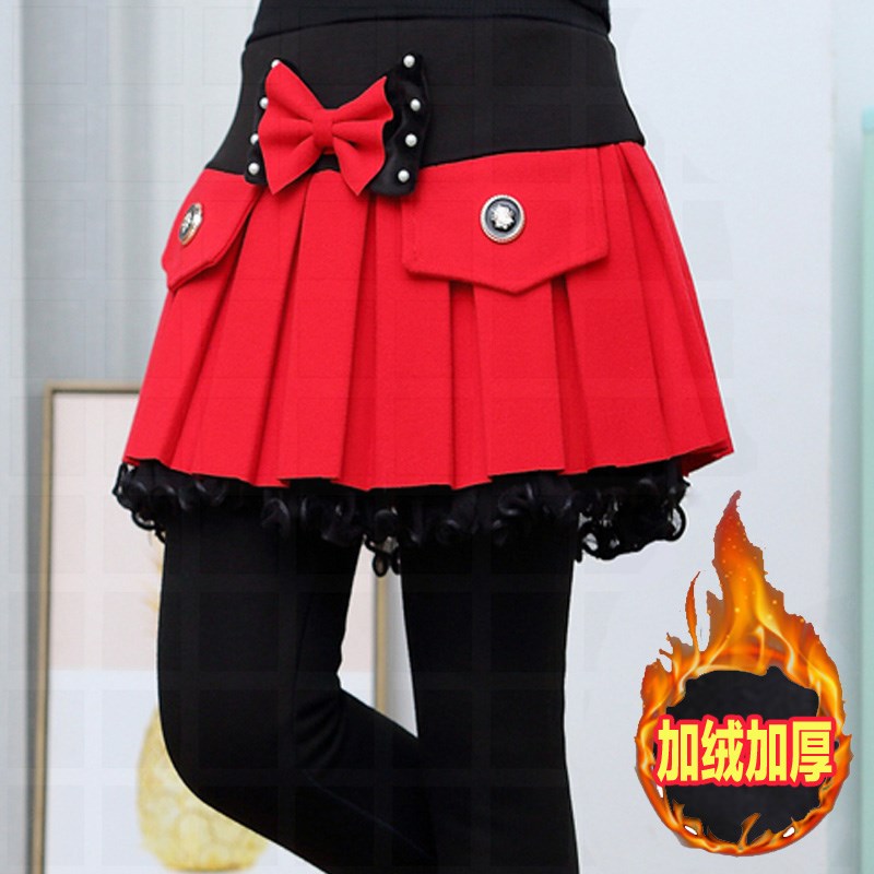 儿童格子加绒裙裤女童弹力童装假两件加厚小女孩打底裤蓬蓬裙冬季