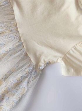 2024夏季新款女童短袖连衣裙纱裙黄色拼接碎花TTOM232552B