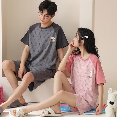 卡之恋睡衣情侣装夏季纯棉薄款短袖甜美少女粉色可爱套装男家居服