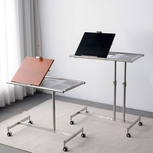 中古风移动实木小推车茶几琴谱架可升降不锈钢边几床边桌子电脑桌