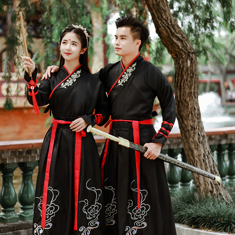 古装中国风班服改良男女汉服汉元素毕业照交领传统古装武侠风情侣