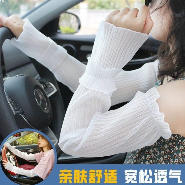 手袖宽松夏仙女荷叶边防紫外线薄款冰丝开车手套防晒袖套季冰袖女