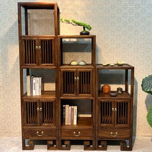 实木展示柜家用置物架客厅隔断多宝阁靠墙博古架组合 老榆木新中式