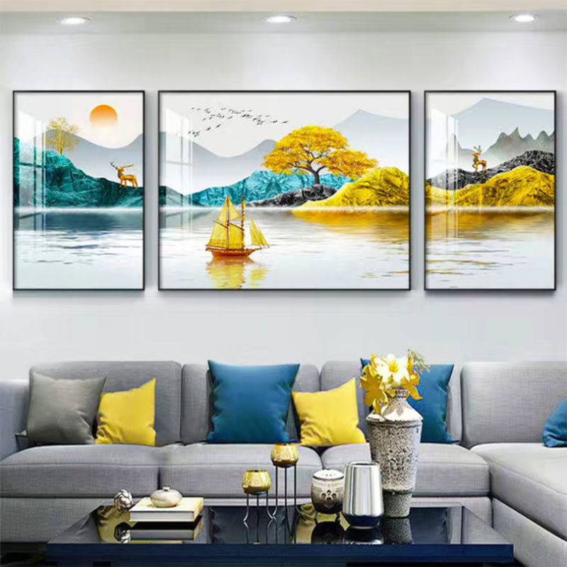 新中式客厅山水画背景墙装饰画大气沙发壁画2023新款招财靠山挂画