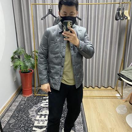 0冬季休闲衬衫羽绒服男士2024轻薄翻领9新款保暖外套式白鸭绒短款
