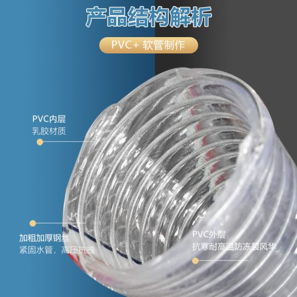 吸料机专用配件胶管上料机吸管PVC钢丝软管内径38MM50mm耐高温特