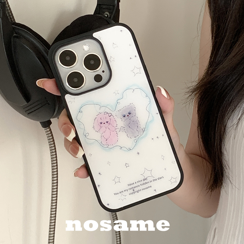 nosame原创兔子小熊适用苹果16promax手机壳15pro/14promaxiPhone13黑边软胶亮面亚克力背板ins