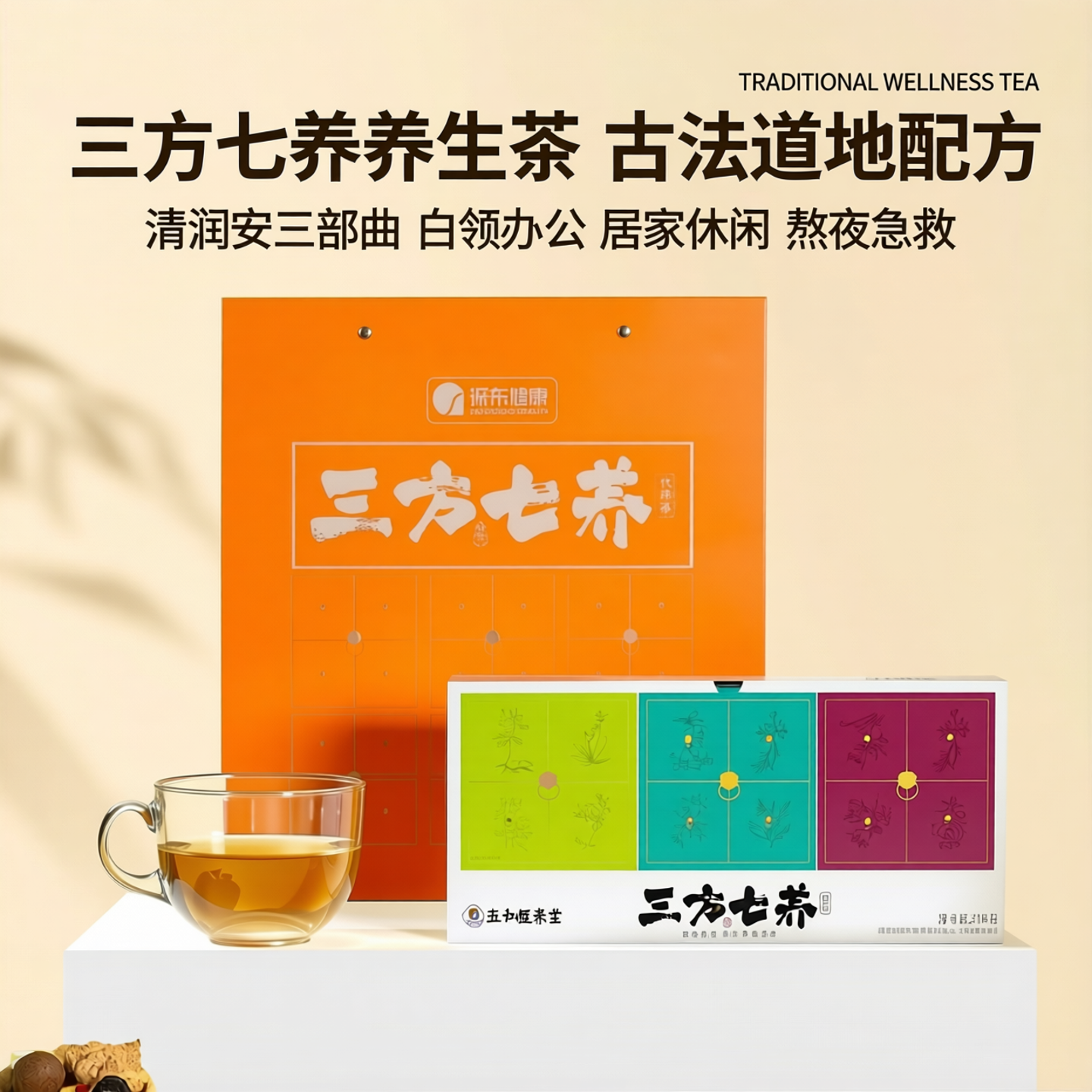 三方七养清润安古法道地配方亚健康白领办公宝妈养生茶