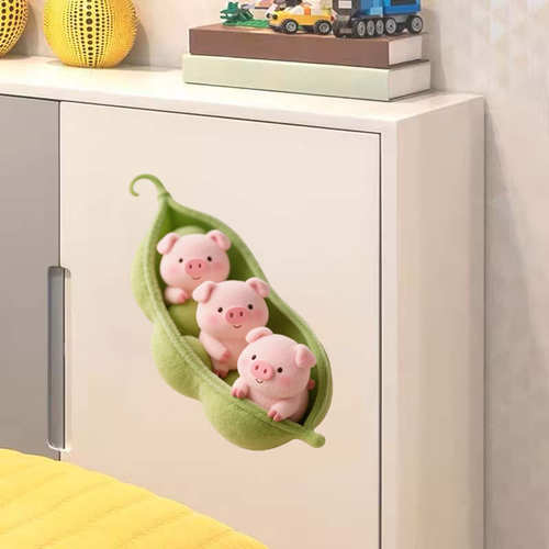 豌豆荚小猪墙贴画客厅卧室装饰画出租屋房间创意自粘防水防晒贴纸