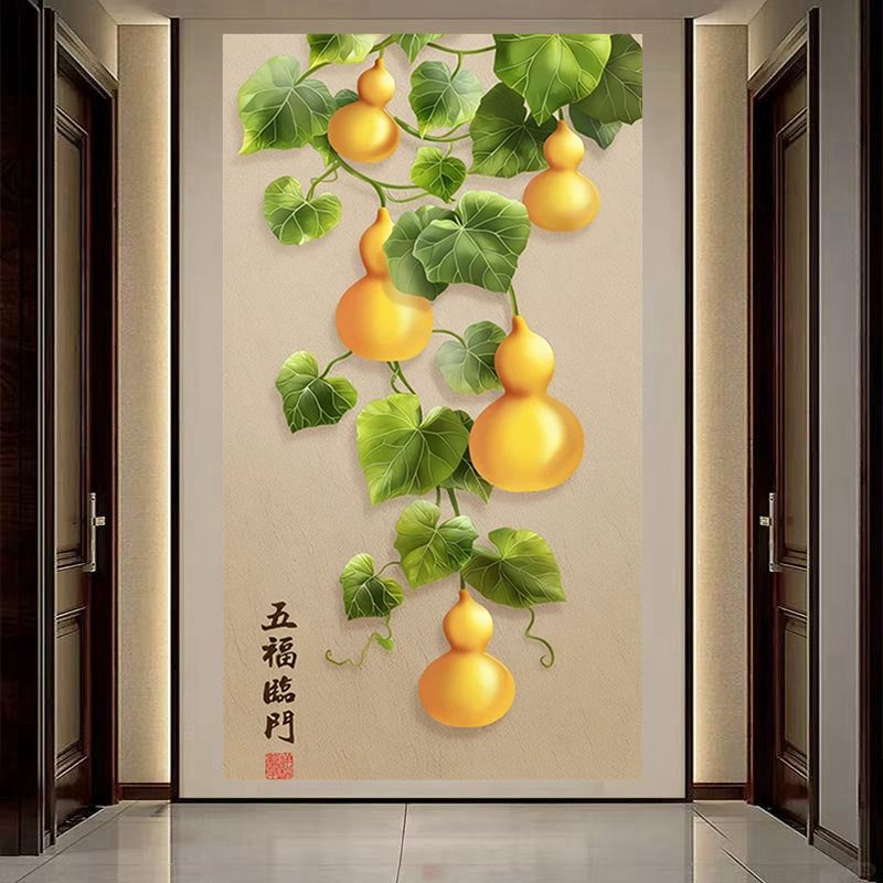 五福临门金葫芦自粘墙贴入户玄关走廊客厅新中式福禄吉祥装饰贴画图片