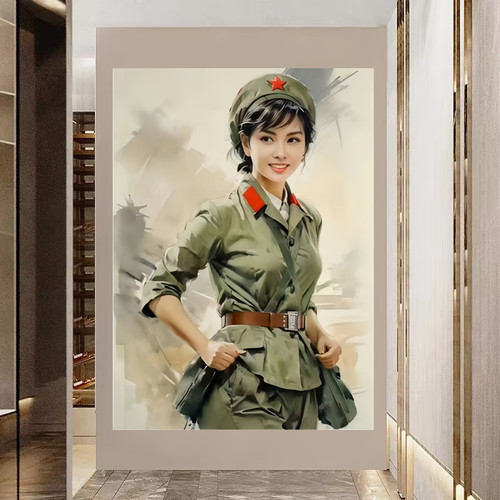 复古飒爽军装美女墙贴画卧室客厅装饰画出租屋房间自粘墙贴画自粘