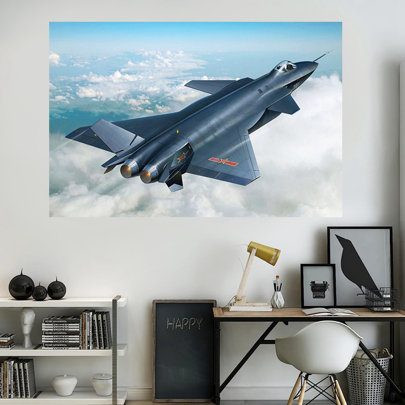 热销歼20战斗机装饰画儿童房卧室防水挂画军事飞机壁画自粘遮丑