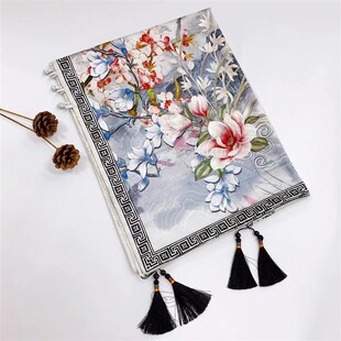 新款50cm180cm围巾披肩女春秋季复古国风保暖气质妈妈款丝巾