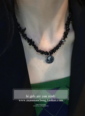 黑色荆棘 圆牌个性冷淡风项链女高级设计感小众锁骨链网红配饰