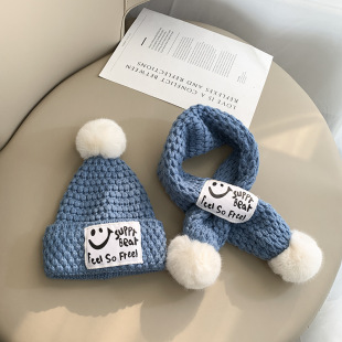 儿童帽子秋冬季 男女童宝宝围脖加厚 套头毛线帽围巾一体两件套套装