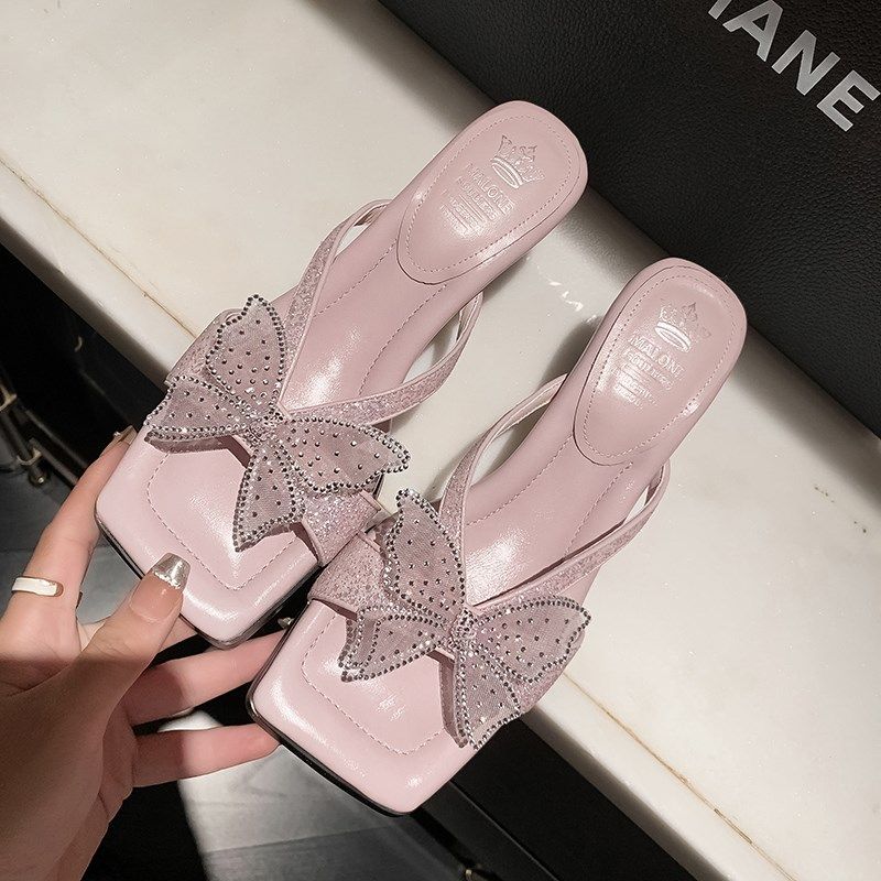 时装凉拖鞋露趾中跟女懒人凉拖鞋女外穿高跟凉鞋女细跟一字拖鞋子,女鞋,沙滩鞋,淘宝优惠券,粉丝福利购,淘宝优惠卷