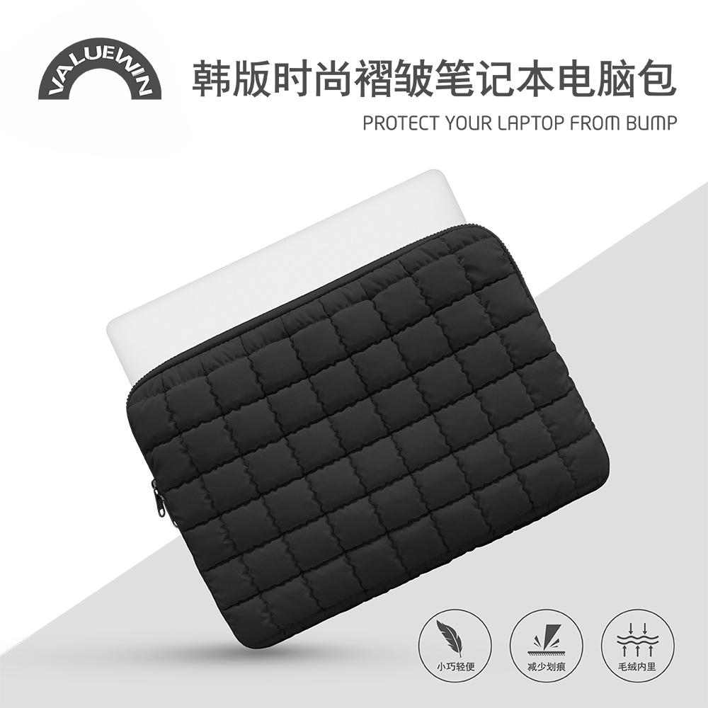 黑色经典Puffy方格子平板电脑包