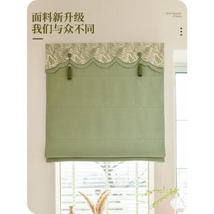 复古清新绿色拼接罗马帘折叠帘遮光窗帘印花小窗户升降帘 法式