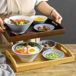 日式陶瓷餐具家用早餐拉面碗碟一人食套装牛肉汤面饭碗复古托盘