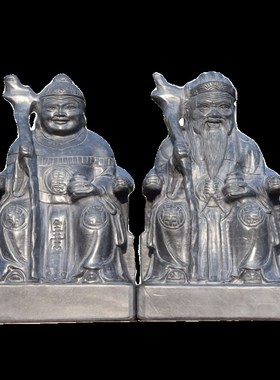 供奉石雕土地公土地婆神像天然青石福德正神石头土地爷土地奶