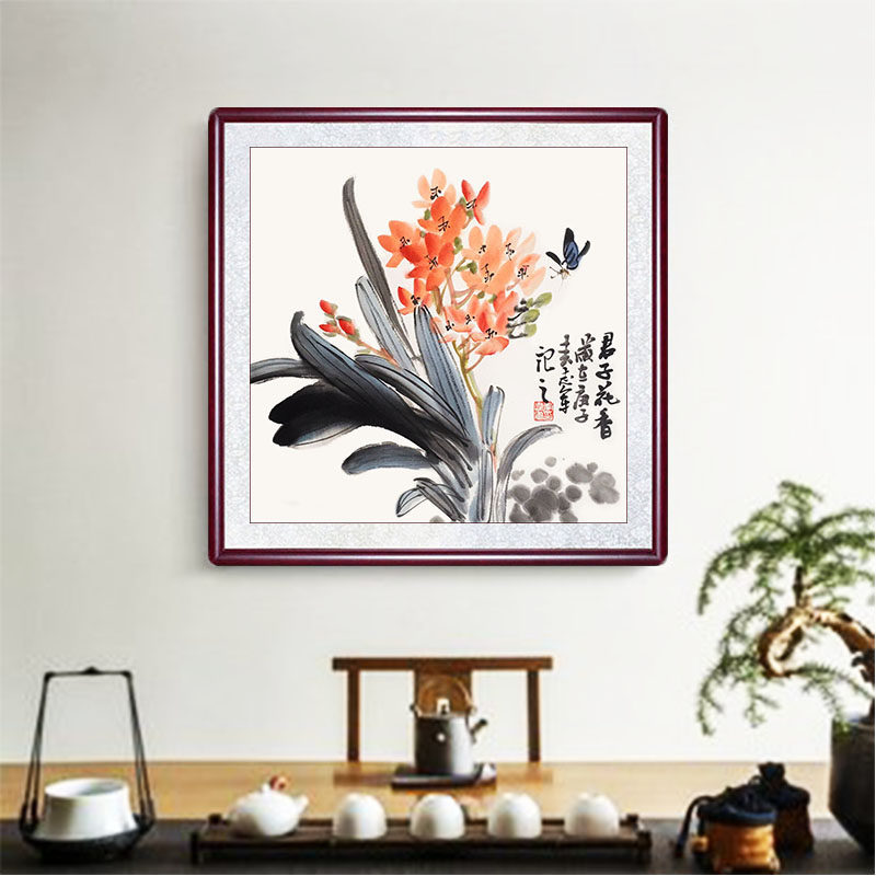 手绘国画兰斗方小品装饰画客厅三梅兰竹菊挂画电箱新