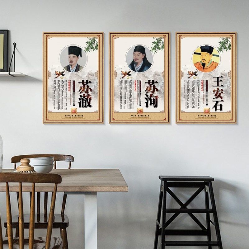 唐宋八大家挂画名人画像班级文化装饰画古代文人诗人学校教室壁画