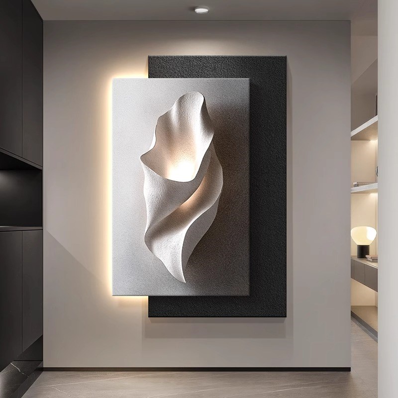 高级浮雕立体感砂岩画入户玄关装饰画简约现代走廊过道尽头墙挂画图片