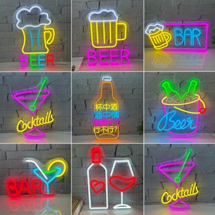 霓虹灯发光字定制酒吧装饰背景灯创意氛围灯啤酒杯挂墙彩灯