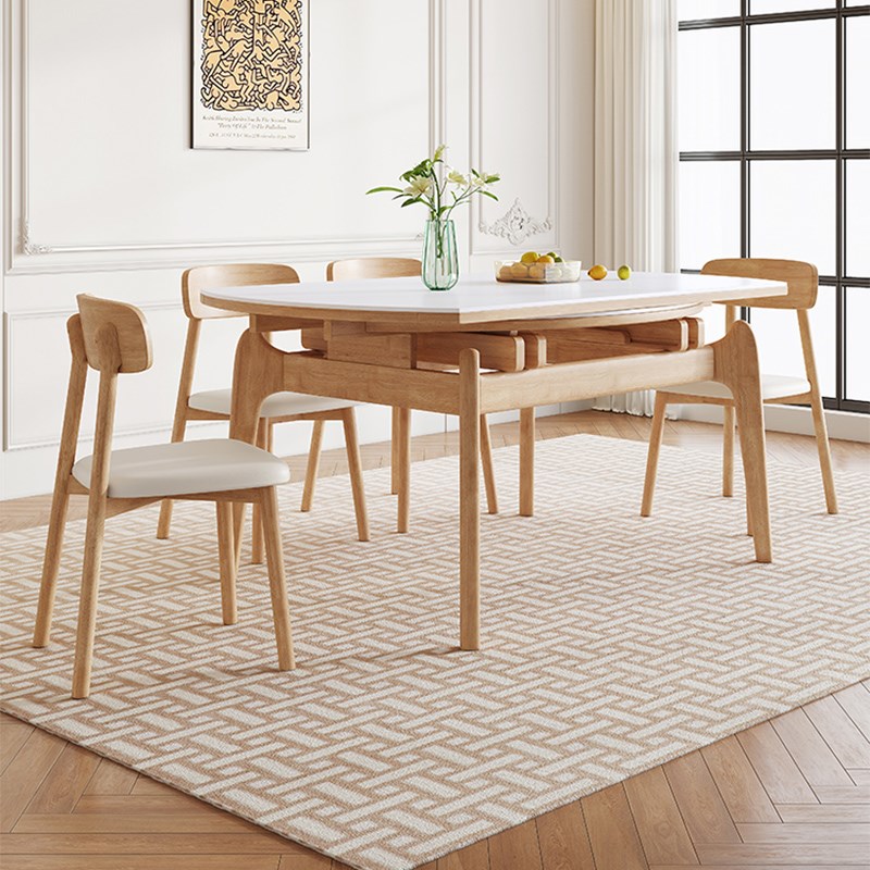 岩板伸缩餐桌椅现代家用小户型实木折叠方变圆形吃饭桌子