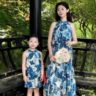 沙灘度假連衣裙洋氣2025新款 女童洋氣碎花裙子 夏a天親子款 母女裝