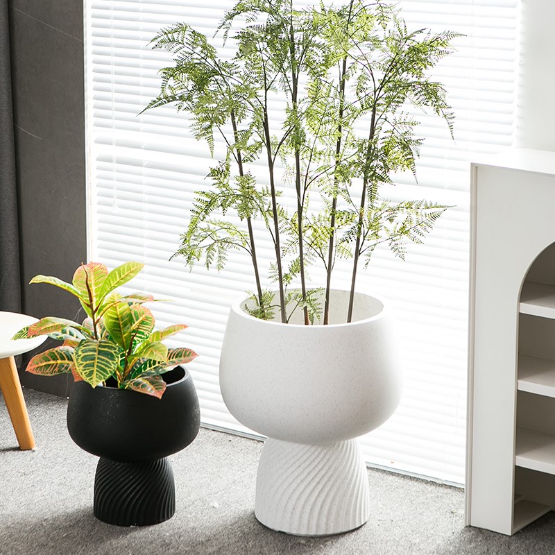 北欧落地镁泥高脚杯花盆发财树绿植花器大号简约客厅会所酒店摆件