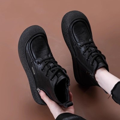 大码女鞋41到43软底p不累脚短靴女秋冬加绒平底真皮2025新款休闲4