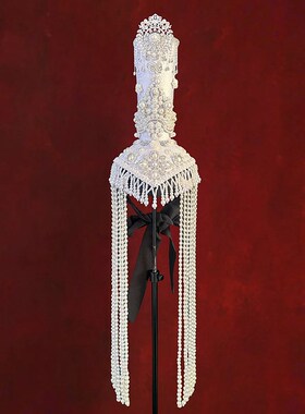 蒙古女士白色流苏高筒帽子内蒙古民族舞蹈演出高端婚礼走秀头饰品