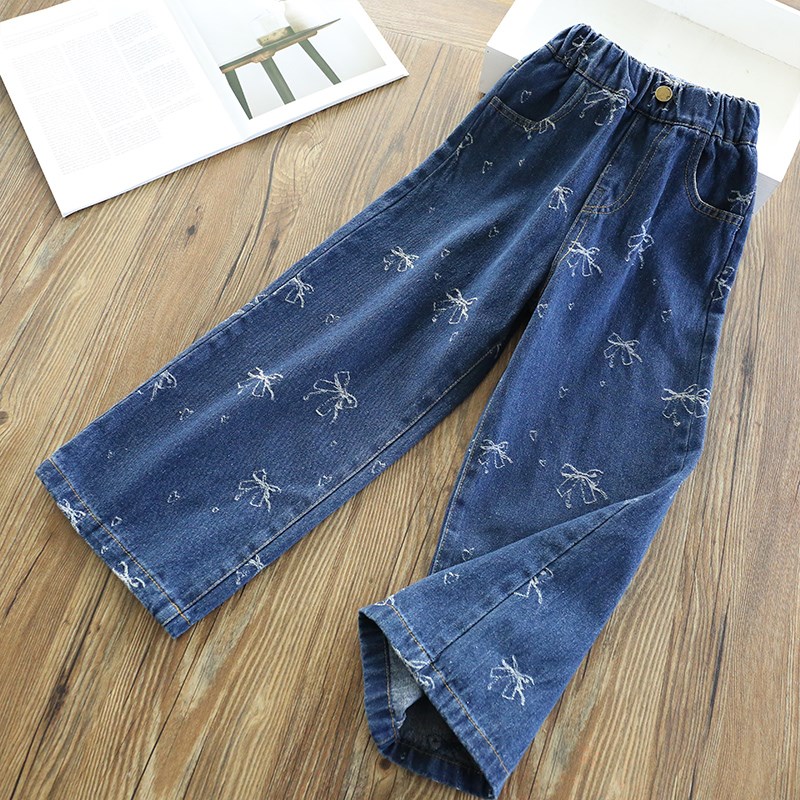 女童牛仔裤春秋宽松2024儿童微弹浅色水洗软牛仔童装百搭裤子秋季