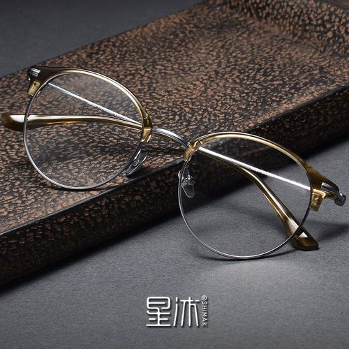 复古文艺圆形眼镜框男款超轻纯钛板材素颜镜架女款大脸眉线防蓝光