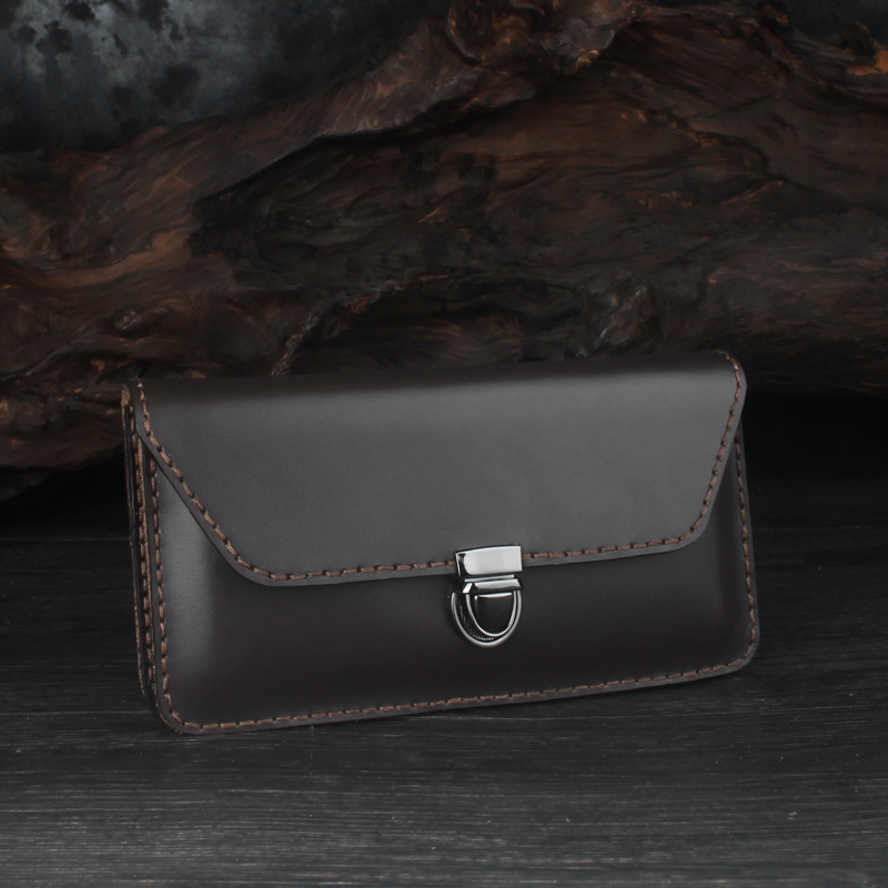 双层手机包男头层牛皮横款腰包穿皮带大屏手机皮套长款真皮手拿包