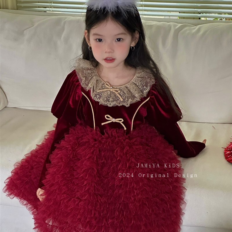 女童连衣裙24秋冬儿童圣诞新年洋气公主裙小女孩蓬蓬裙礼服蛋糕裙