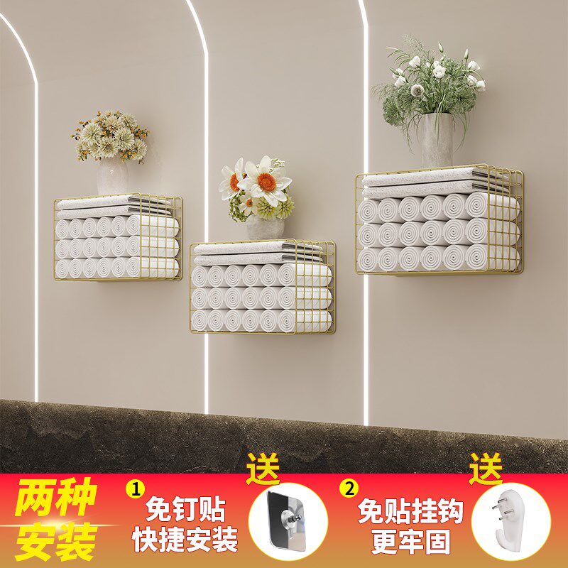 理发店毛巾墙柜美发店专用毛巾置物架子发廊毛巾架美容墙上置物架图片