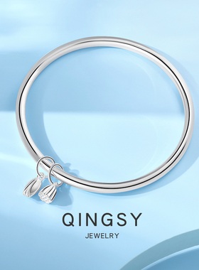 9999纯银手镯素圈银手镯女款两世欢镯子2024新款女孩叠戴光面闭口