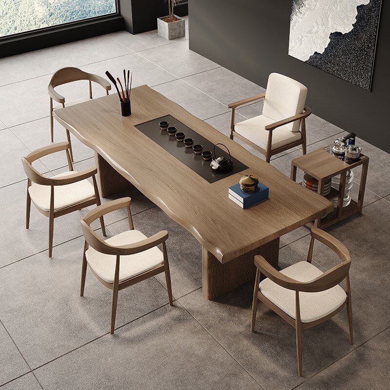 实木茶桌一体泡茶桌椅组合后现代简约禅意办公室功夫茶台大板桌子