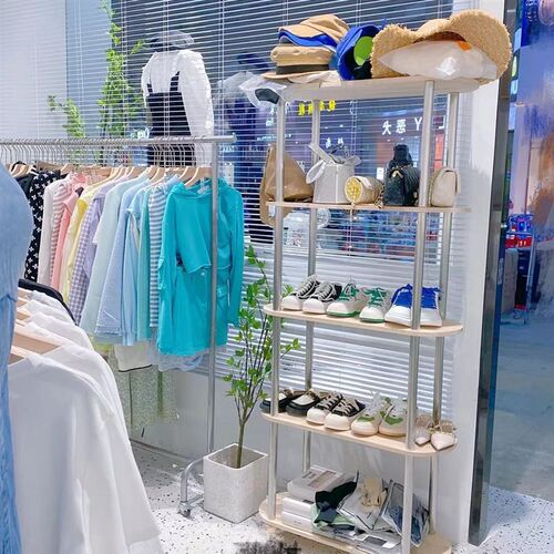 新实木鞋子包包展示架服装橱窗品架层女童店鞋置物店饰货多装子架