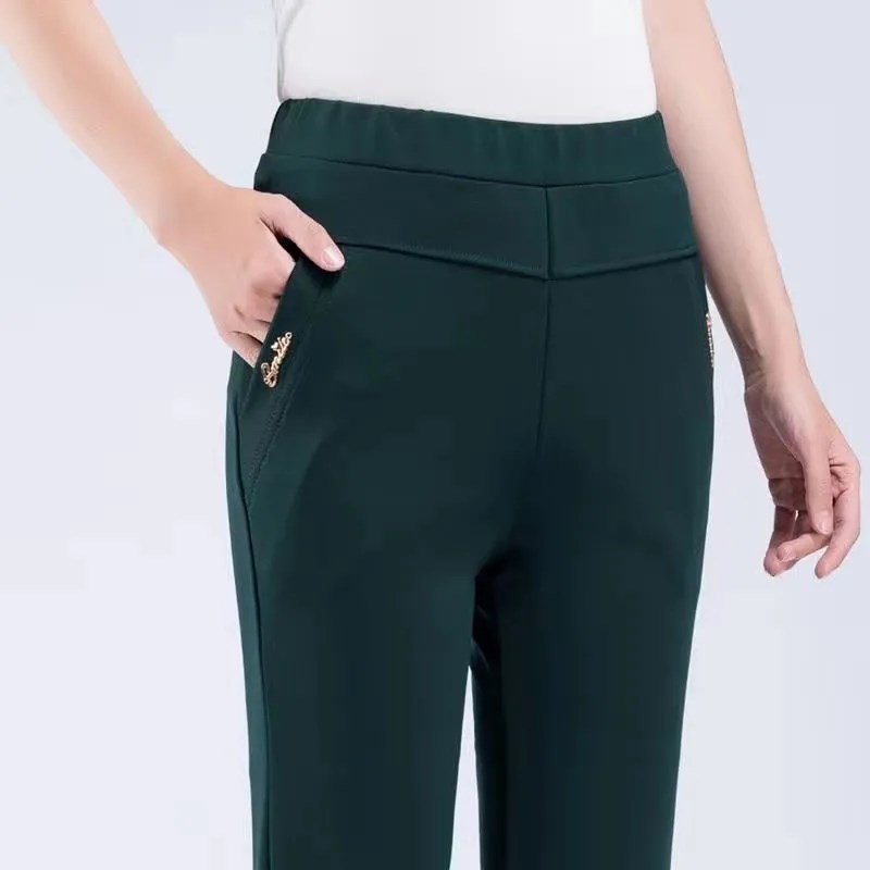 G17中老年高腰弹力休闲厚款宽松大码直筒N裤妈妈外穿秋季长裤女