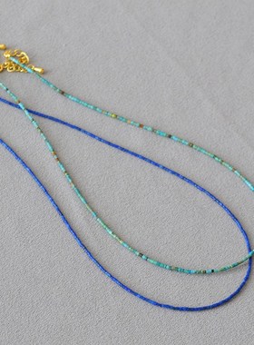 法式小众简约复古文艺感极细青金绿松石串珠短款项链项链锁骨链女