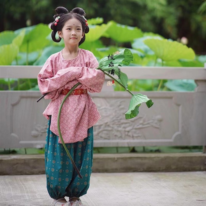 女童汉服男童复原风唐代平民日常圆领袍腰带裤子夏季薄款古风童装