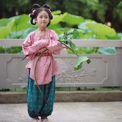 女童汉服男童复原风唐代平民日常圆领袍腰带裤子夏季薄款古风童装