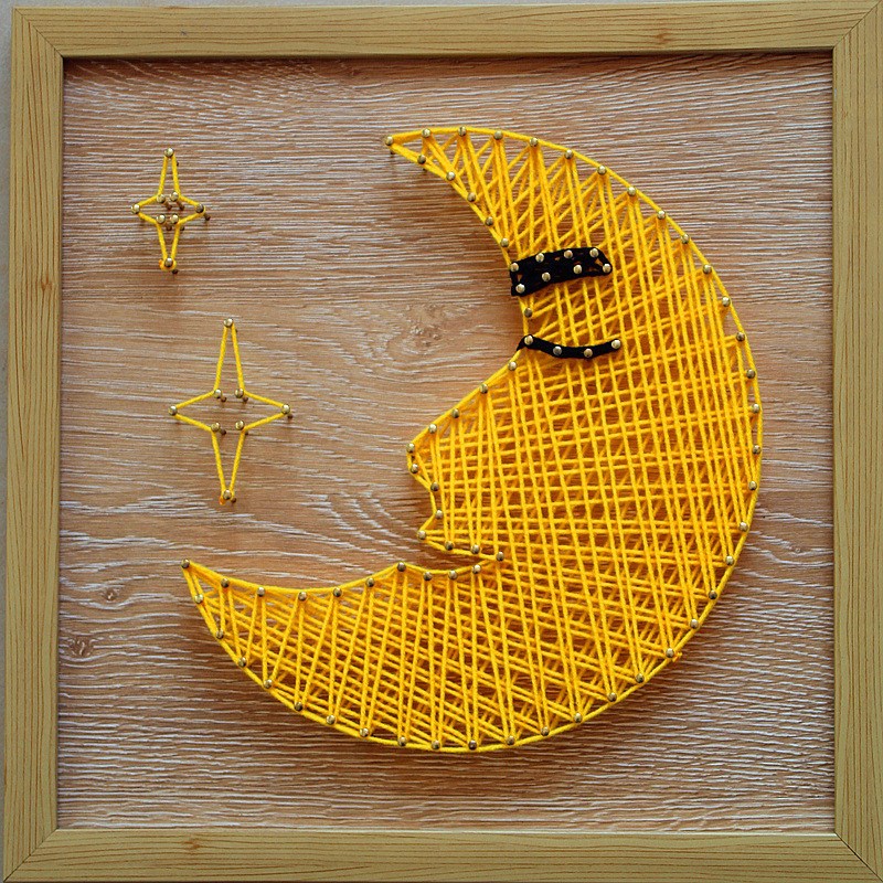 月亮 钉子绕线画diy材料成品 毛线缠绕画 手工装饰画 纱线弦丝画