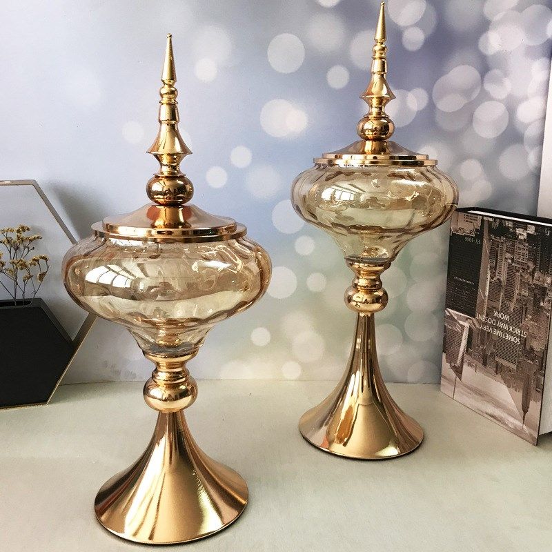 欧式玻璃糖果罐金属工艺品摆件客厅家居储物罐圆形创意装饰收纳瓶