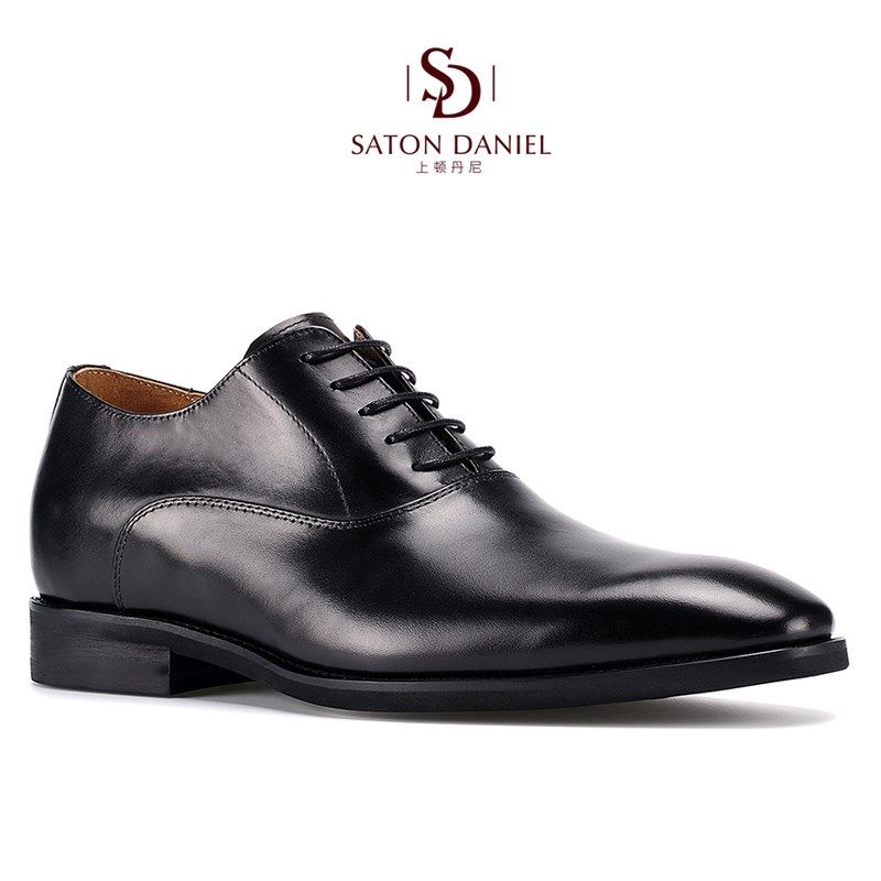 正装系带商务尖头二接头牛津皮鞋内增高新郎结婚男士头层牛皮鞋36
