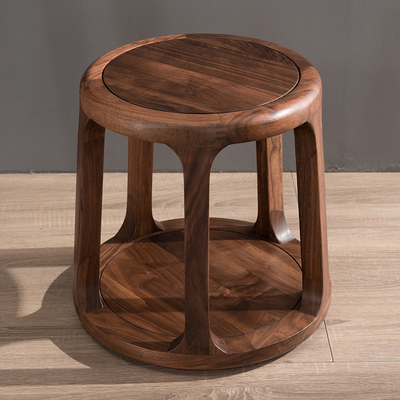 新中式鼓凳实木小凳子家用茶凳小板凳梳妆凳坐凳北美黑胡桃木圆凳